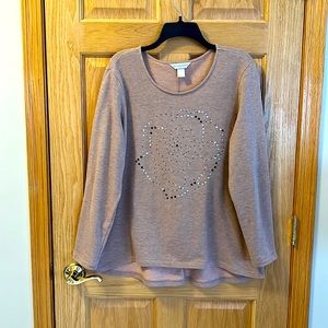 Christopher & Banks - Sparkly Flower Pullover Top - Dusty Pink - XL